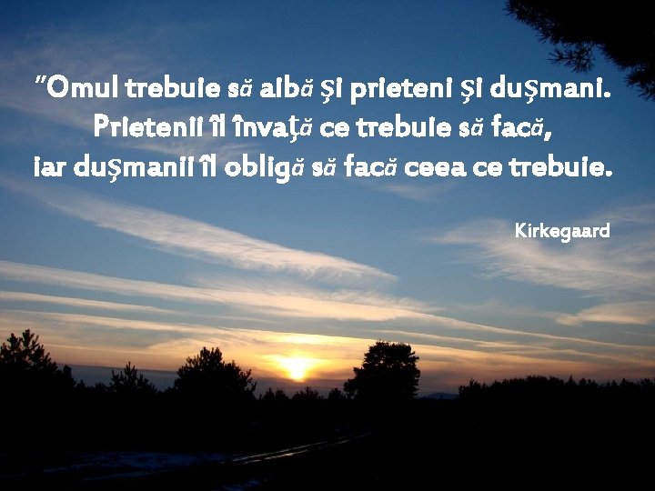 ”Omul trebuie să aibă şi prieteni şi duşmani. Prietenii îl învaţă ce trebuie să