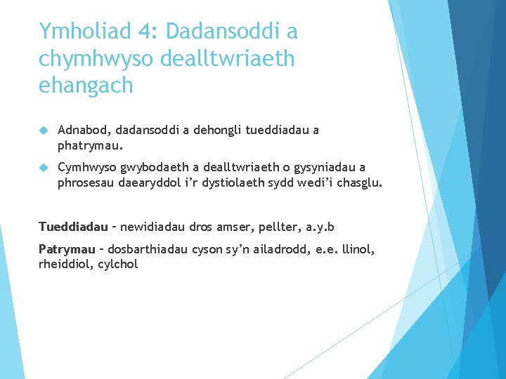 Ymholiad 4: Dadansoddi a chymhwyso dealltwriaeth ehangach Adnabod, dadansoddi a dehongli tueddiadau a phatrymau.