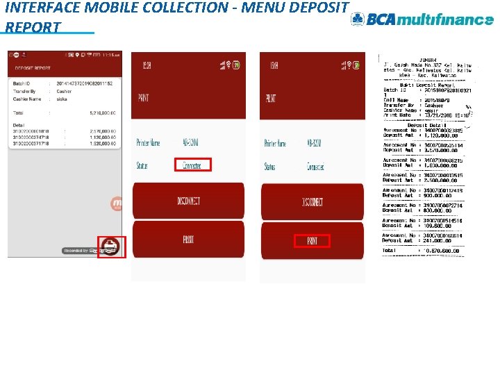 INTERFACE MOBILE COLLECTION - MENU DEPOSIT REPORT 