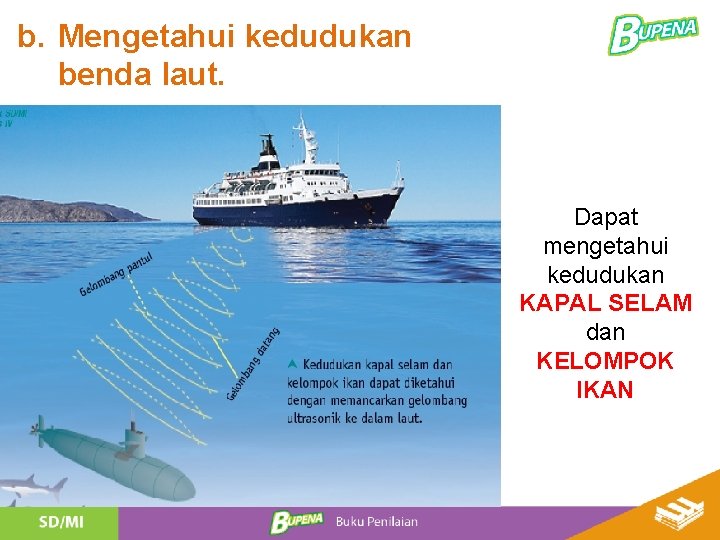 b. Mengetahui kedudukan benda laut. Dapat mengetahui kedudukan KAPAL SELAM dan KELOMPOK IKAN 