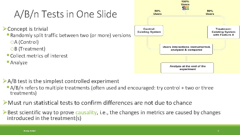 A/B/n Tests in One Slide ØConcept is trivial § Randomly split traffic between two