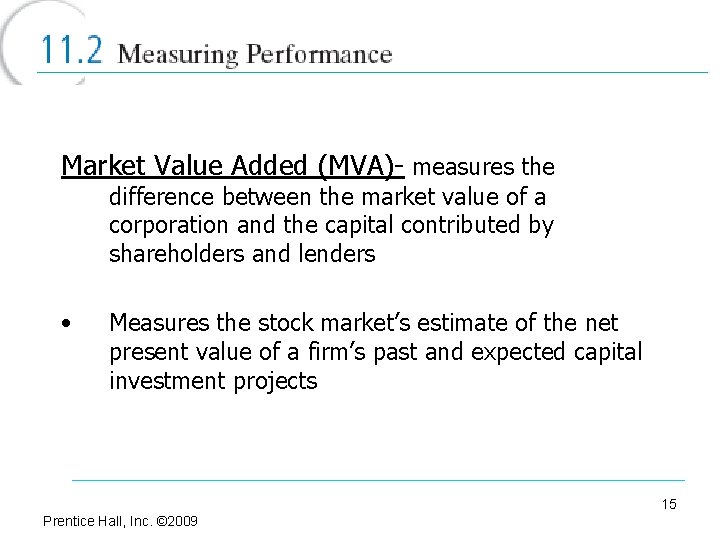 Market Value Added (MVA)- measures the difference between the market value of a corporation