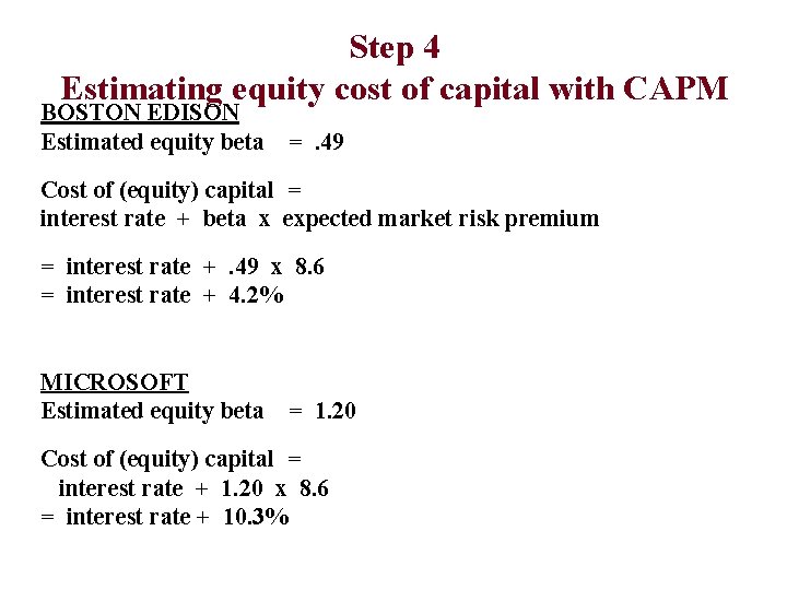 Step 4 Estimating equity cost of capital with CAPM BOSTON EDISON Estimated equity beta