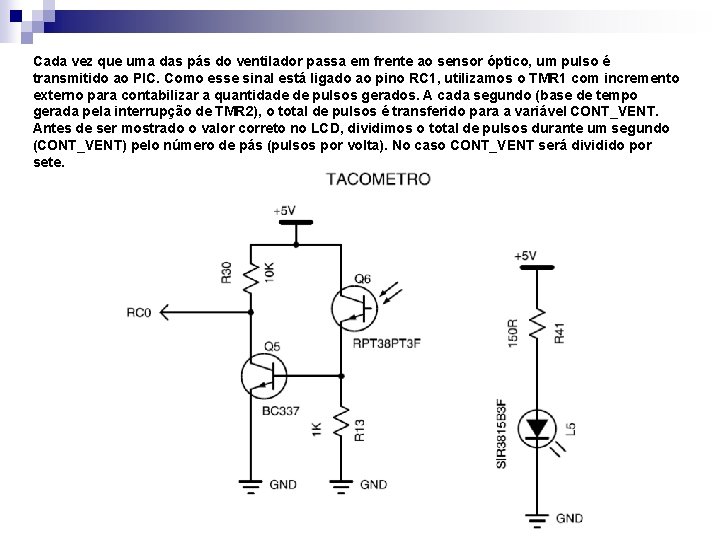 Cada vez que uma das pás do ventilador passa em frente ao sensor óptico,