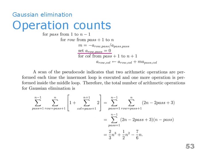 Gaussian elimination Operation counts 53 