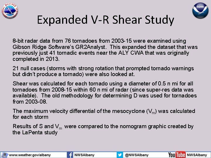 Expanded V-R Shear Study 8 -bit radar data from 76 tornadoes from 2003 -15