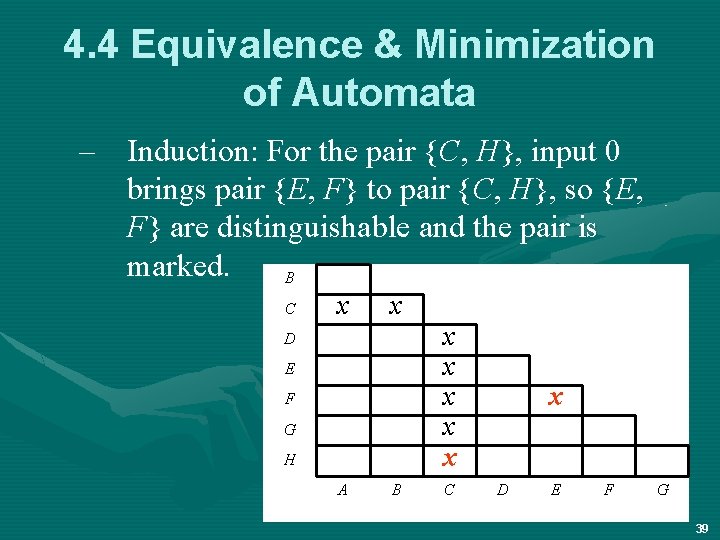 4. 4 Equivalence & Minimization of Automata – Induction: For the pair {C, H},
