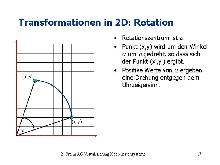 Transformationen in 2 D: Rotation • Rotationszentrum ist o. • Punkt (x, y) wird