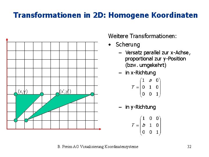 Transformationen in 2 D: Homogene Koordinaten Weitere Transformationen: • Scherung – Versatz parallel zur