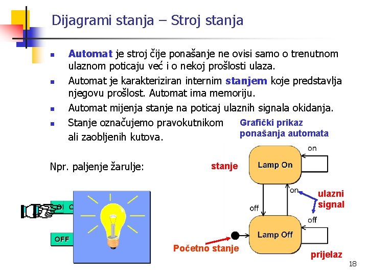 Dijagrami stanja – Stroj stanja n n Automat je stroj čije ponašanje ne ovisi