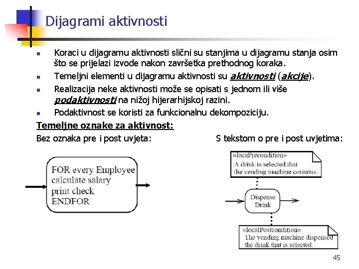 Dijagrami aktivnosti Koraci u dijagramu aktivnosti slični su stanjima u dijagramu stanja osim što