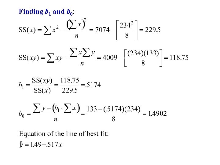 Finding b 1 and b 0: 