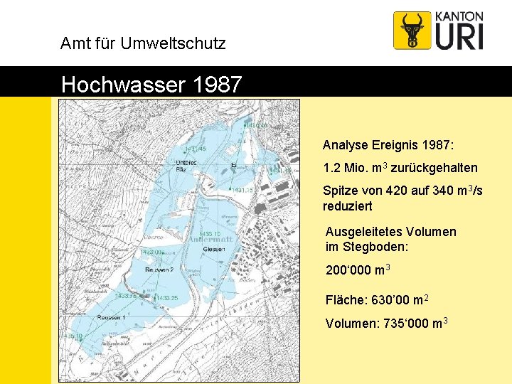 Amt für Umweltschutz Hochwasser 1987 Analyse Ereignis 1987: 1. 2 Mio. m 3 zurückgehalten