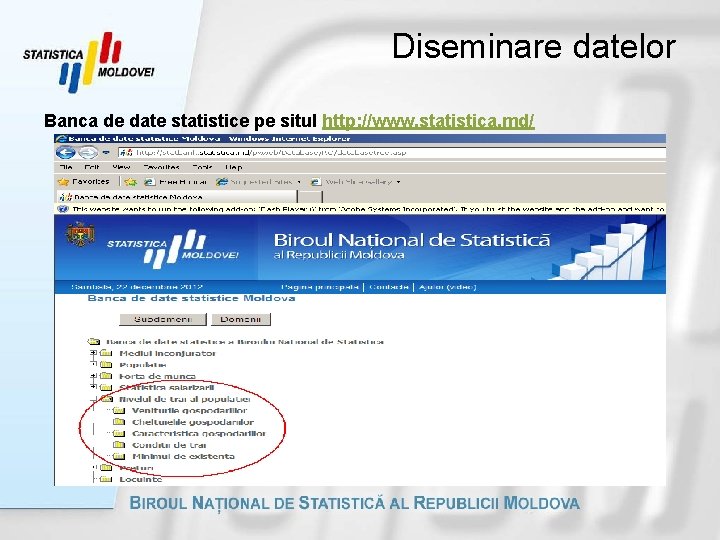 Diseminare datelor Banca de date statistice pe situl http: //www. statistica. md/ 