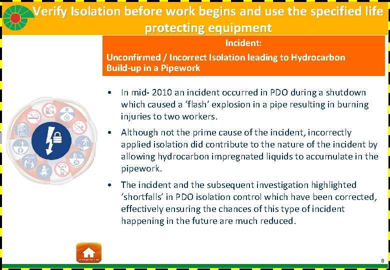 Verify Isolation before work begins and use the specified life protecting equipment Incident: Unconfirmed