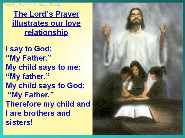 Four Big Secrets of a Happy Family The Lord’s Prayer illustrates our love relationship