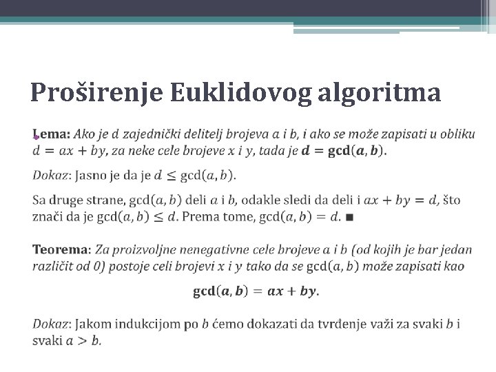Proširenje Euklidovog algoritma • 