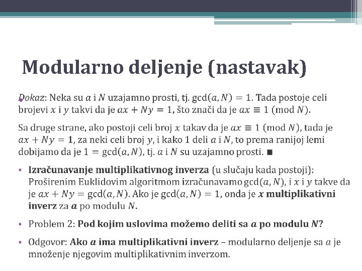 Modularno deljenje (nastavak) • 