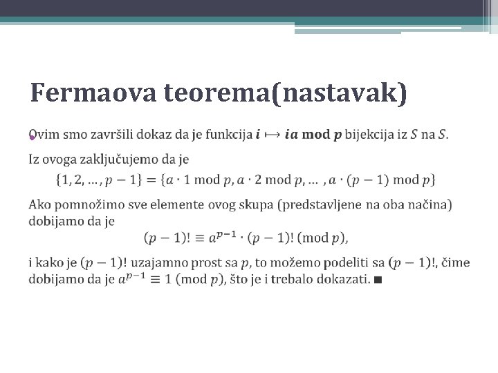 Fermaova teorema(nastavak) • 