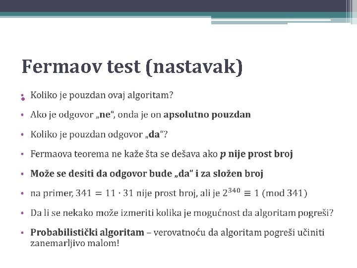 Fermaov test (nastavak) • 