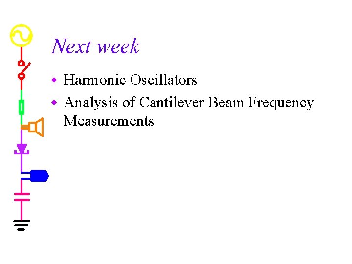 Next week Harmonic Oscillators w Analysis of Cantilever Beam Frequency Measurements w 