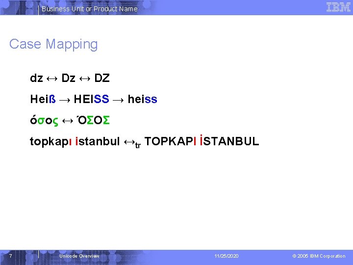 Business Unit or Product Name Case Mapping ǳ↔ǲ↔Ǳ Heiß → HEISS → heiss όσος