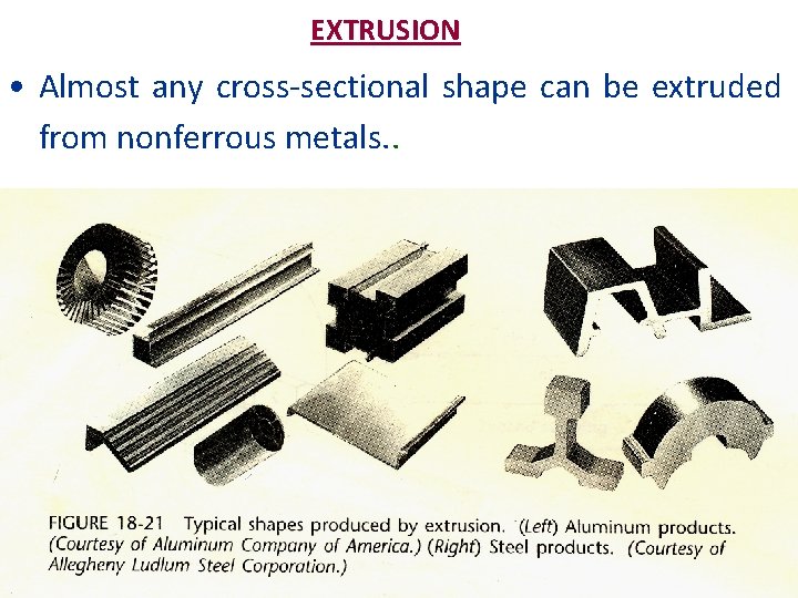 EXTRUSION • Almost any cross-sectional shape can be extruded from nonferrous metals. . 