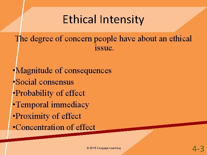 Ethical Intensity The degree of concern people have about an ethical issue. • Magnitude