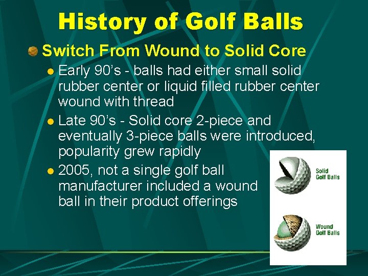 History of Golf Balls Switch From Wound to Solid Core Early 90’s - balls