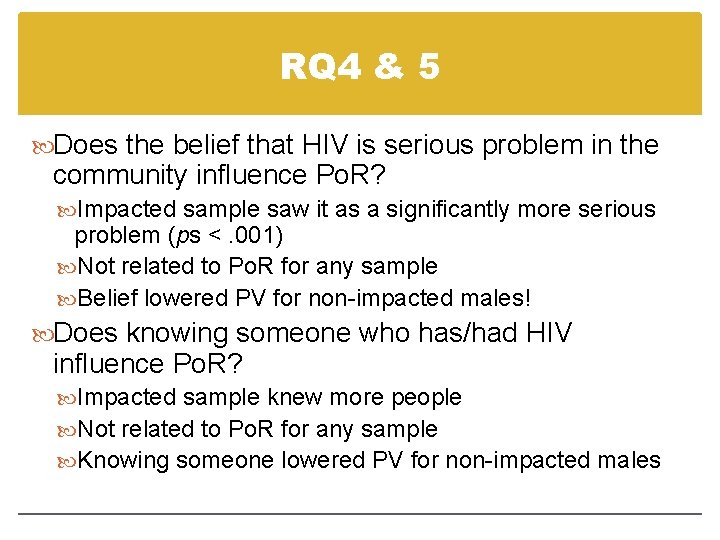 RQ 4 & 5 Does the belief that HIV is serious problem in the