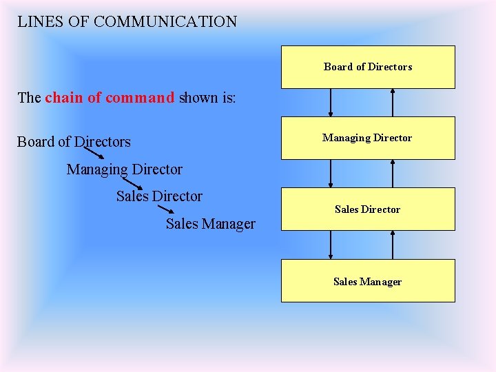 LINES OF COMMUNICATION Board of Directors The chain of command shown is: Managing Director