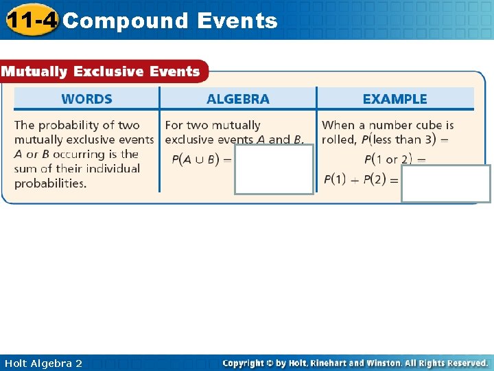 11 -4 Compound Events Holt Algebra 2 