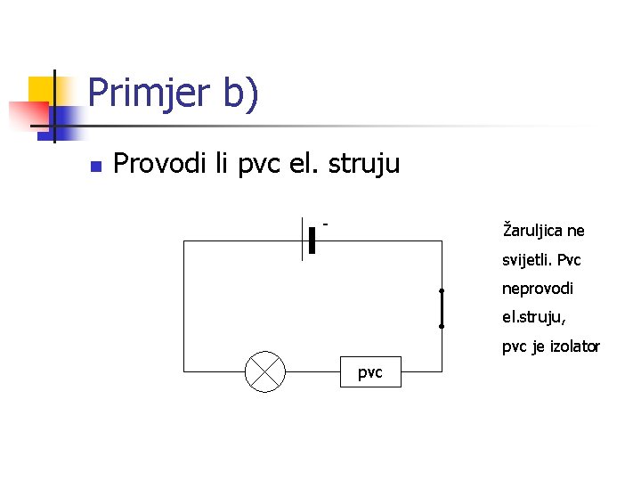 Primjer b) n Provodi li pvc el. struju - Žaruljica ne svijetli. Pvc neprovodi