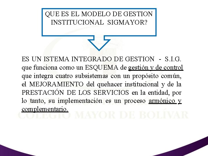 QUE ES EL MODELO DE GESTION INSTITUCIONAL SIGMAYOR? ES UN ISTEMA INTEGRADO DE GESTION