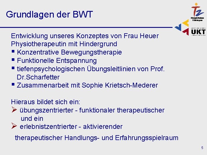 Grundlagen der BWT Entwicklung unseres Konzeptes von Frau Heuer Physiotherapeutin mit Hindergrund § Konzentrative