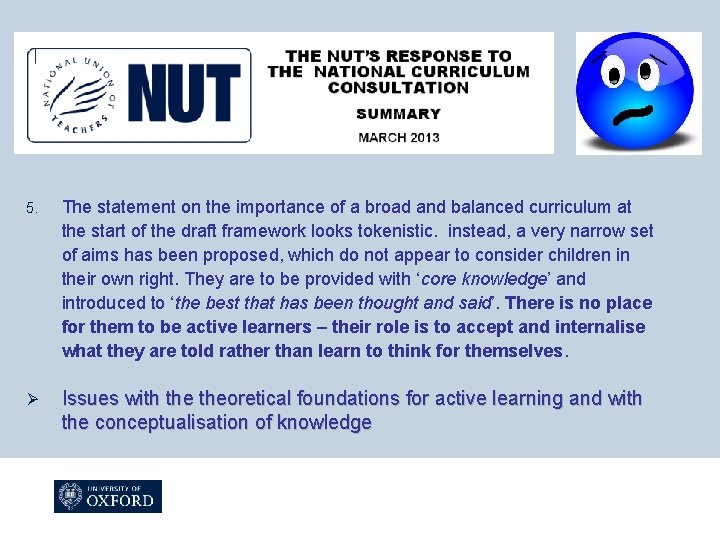 5. The statement on the importance of a broad and balanced curriculum at the