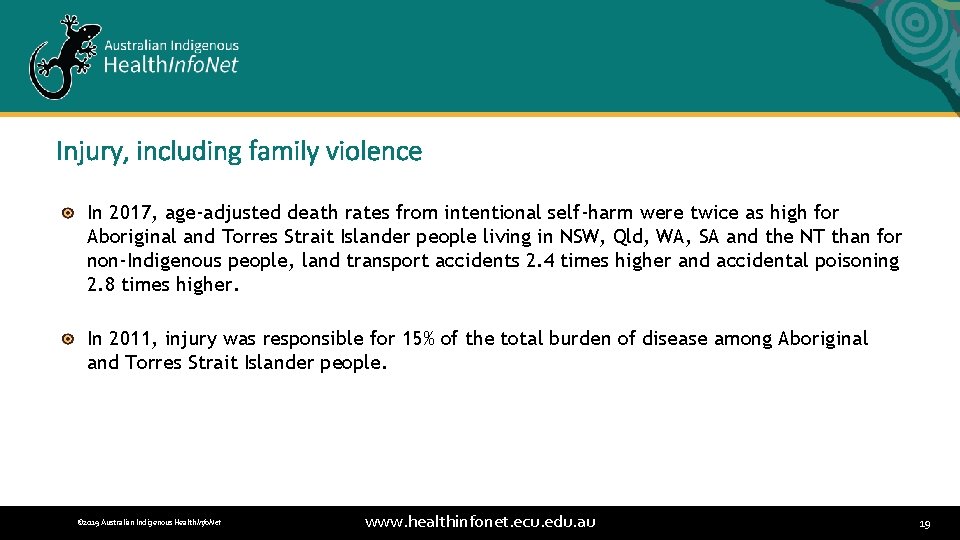 Injury, including family violence In 2017, age-adjusted death rates from intentional self-harm were twice