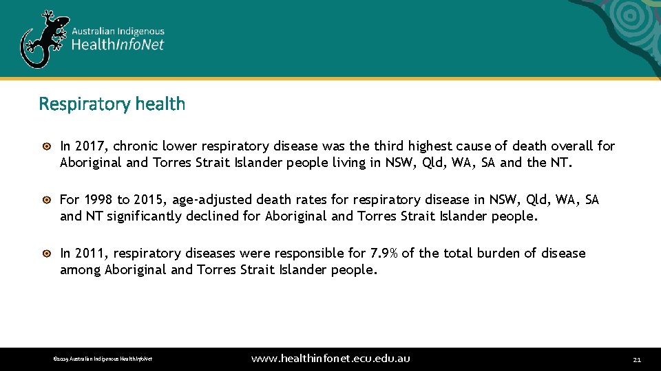 Respiratory health In 2017, chronic lower respiratory disease was the third highest cause of