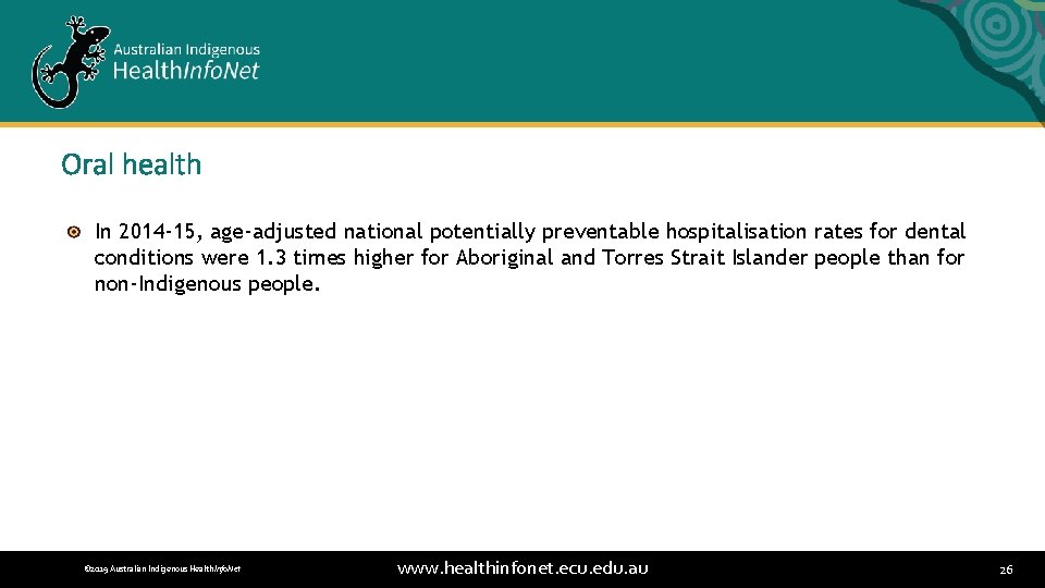 Oral health In 2014 -15, age-adjusted national potentially preventable hospitalisation rates for dental conditions