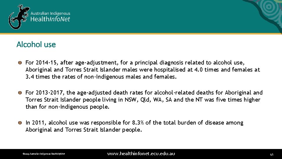 Alcohol use For 2014 -15, after age-adjustment, for a principal diagnosis related to alcohol