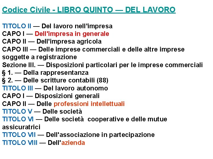 Codice Civile - LIBRO QUINTO — DEL LAVORO TITOLO II — Del lavoro nell'impresa