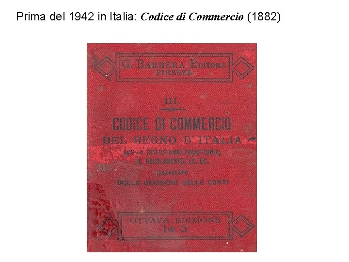 Prima del 1942 in Italia: Codice di Commercio (1882) 