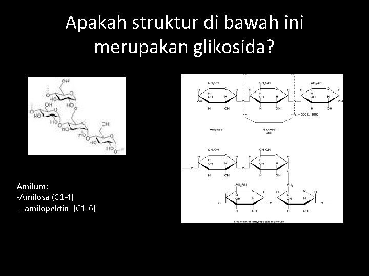 Apakah struktur di bawah ini merupakan glikosida? Amilum: -Amilosa (C 1 -4) -- amilopektin