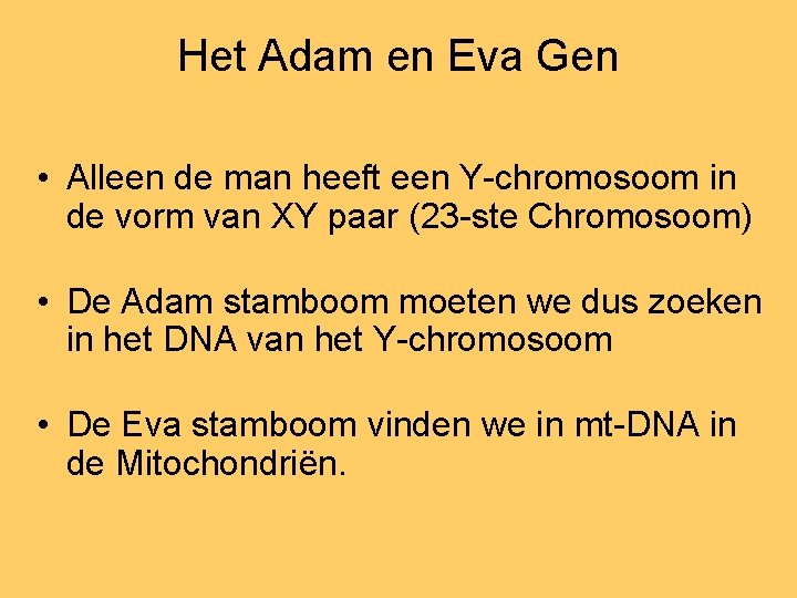 Het Adam en Eva Gen • Alleen de man heeft een Y-chromosoom in de