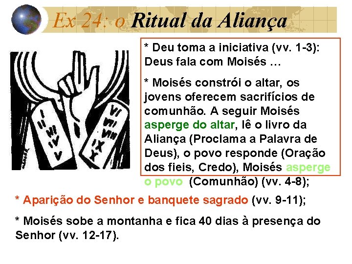 Ex 24: o Ritual da Aliança * Deu toma a iniciativa (vv. 1 -3):