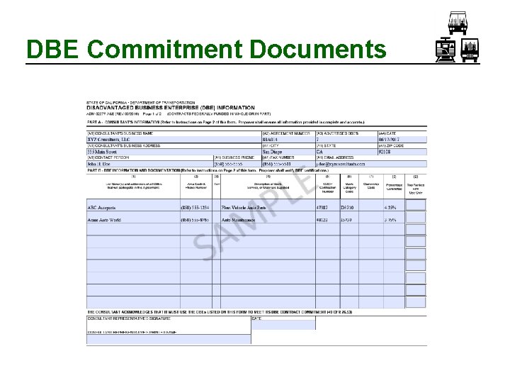 DBE Commitment Documents 