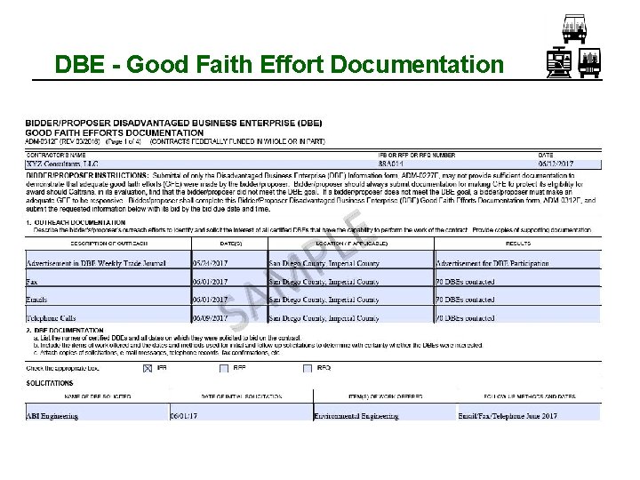 DBE - Good Faith Effort Documentation E L P M A S 