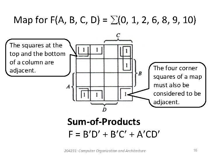 Map for F(A, B, C, D) = (0, 1, 2, 6, 8, 9, 10) Map for F(A, B, C, D) = (0, 1, 2, 6, 8, 9, 10)