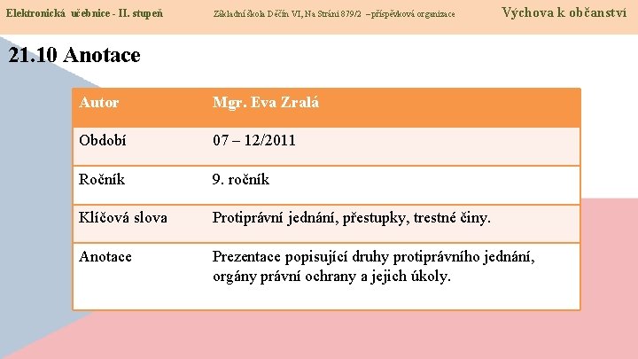 Elektronická učebnice - II. stupeň Základní škola Děčín VI, Na Stráni 879/2 – příspěvková