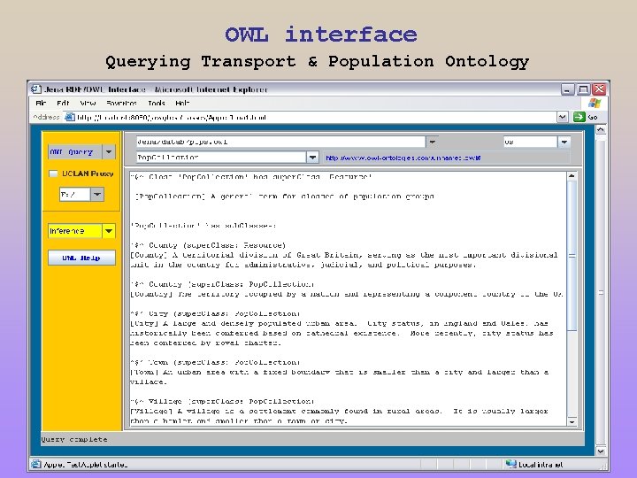 OWL interface Querying Transport & Population Ontology 